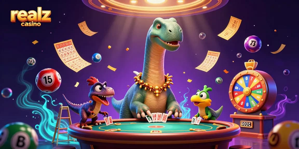 Experience exceptional gaming at realz casino with gigantic characters and vibrant game elements.