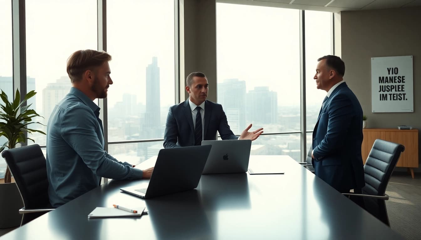 Headhunter Schweiz in einem modernen Büro, das diskret mit Kandidaten spricht.