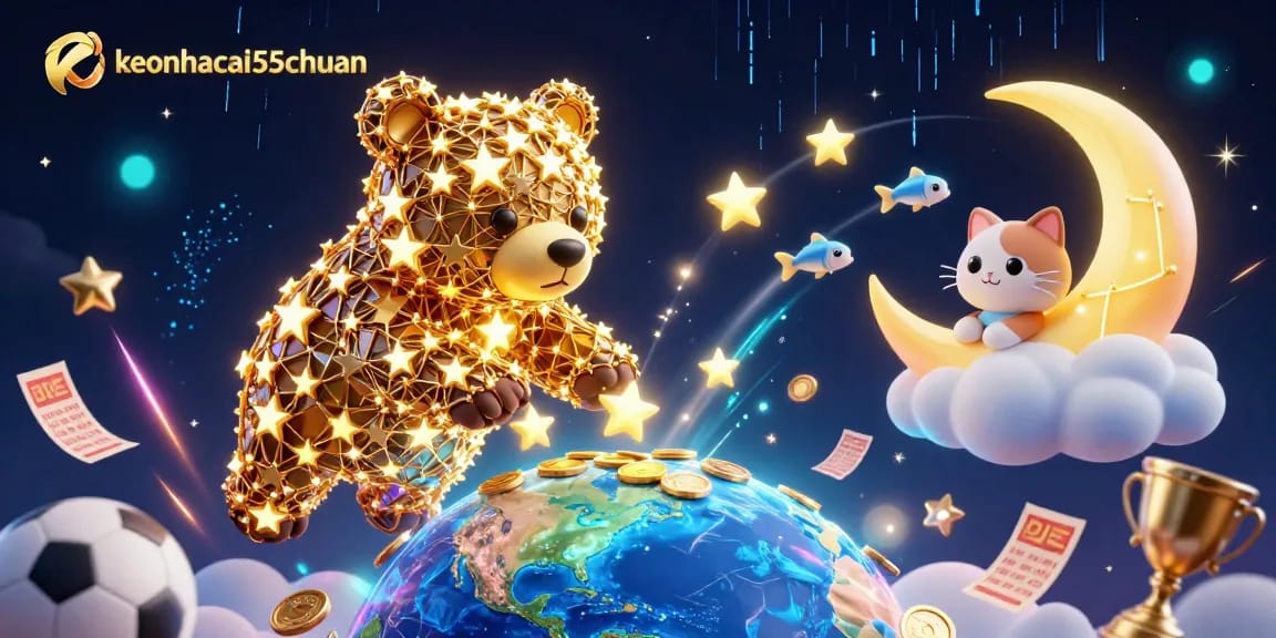 Engage with keonhacai55chuan sports betting visuals featuring a constellation bear and dynamic gaming elements.
