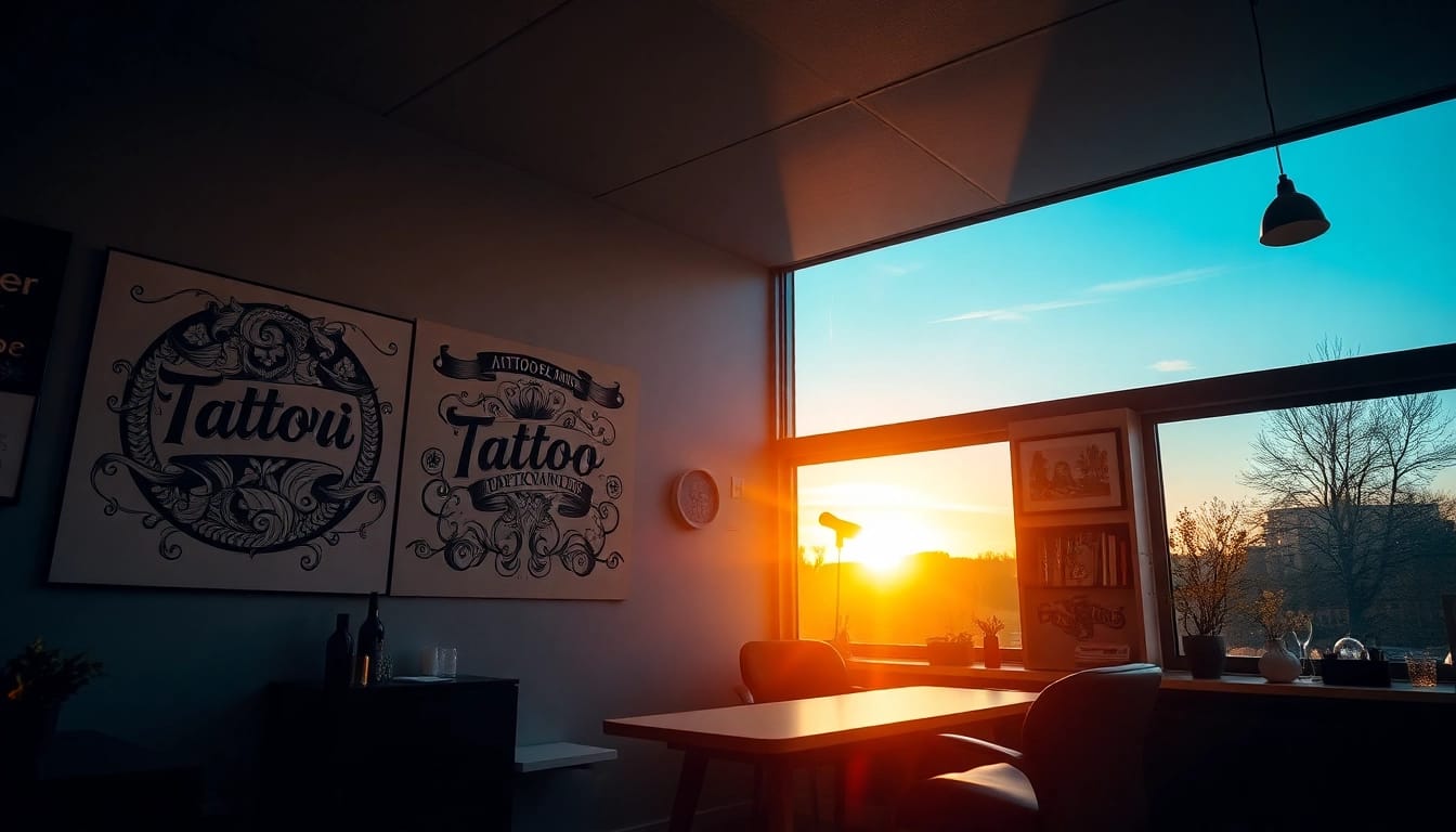 Einblick in das Tattoo Studio München mit kreativen Tattoo-Werken und eine einladende Atmosphäre für Kunden.
