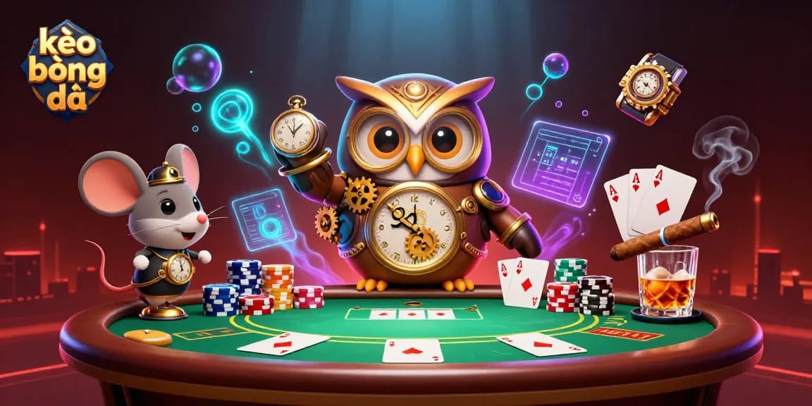 Engage with kèo bóng đá through a vibrant steampunk-inspired illustration featuring a time-traveler owl.