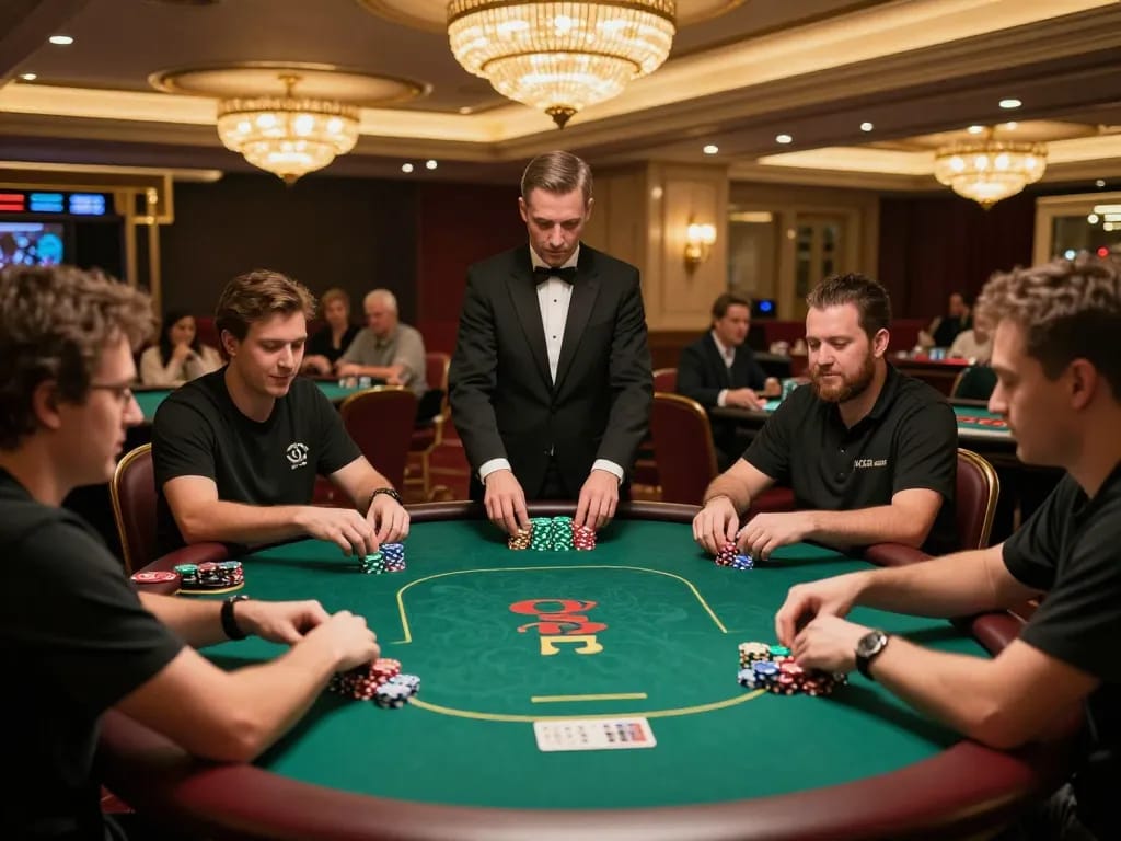 Engaged players at CM88 poker tables, showcasing strategic gameplay in a vibrant casino atmosphere.
