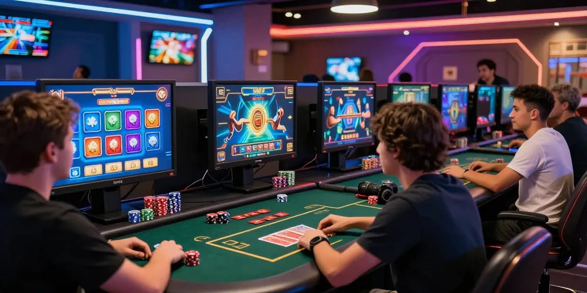 Players enjoying thrilling games on https://b52club.radio.fm/ in a vibrant gaming lounge setting.