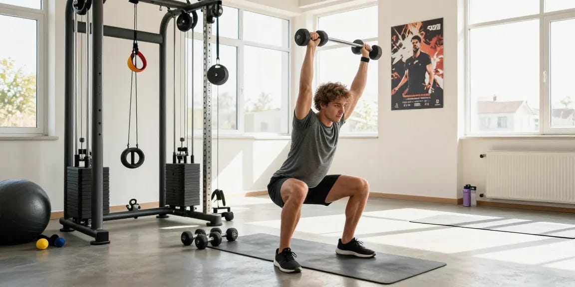 Anabolika Shop fitness scene with athlete lifting weights, showcasing gym equipment and a motivational atmosphere.