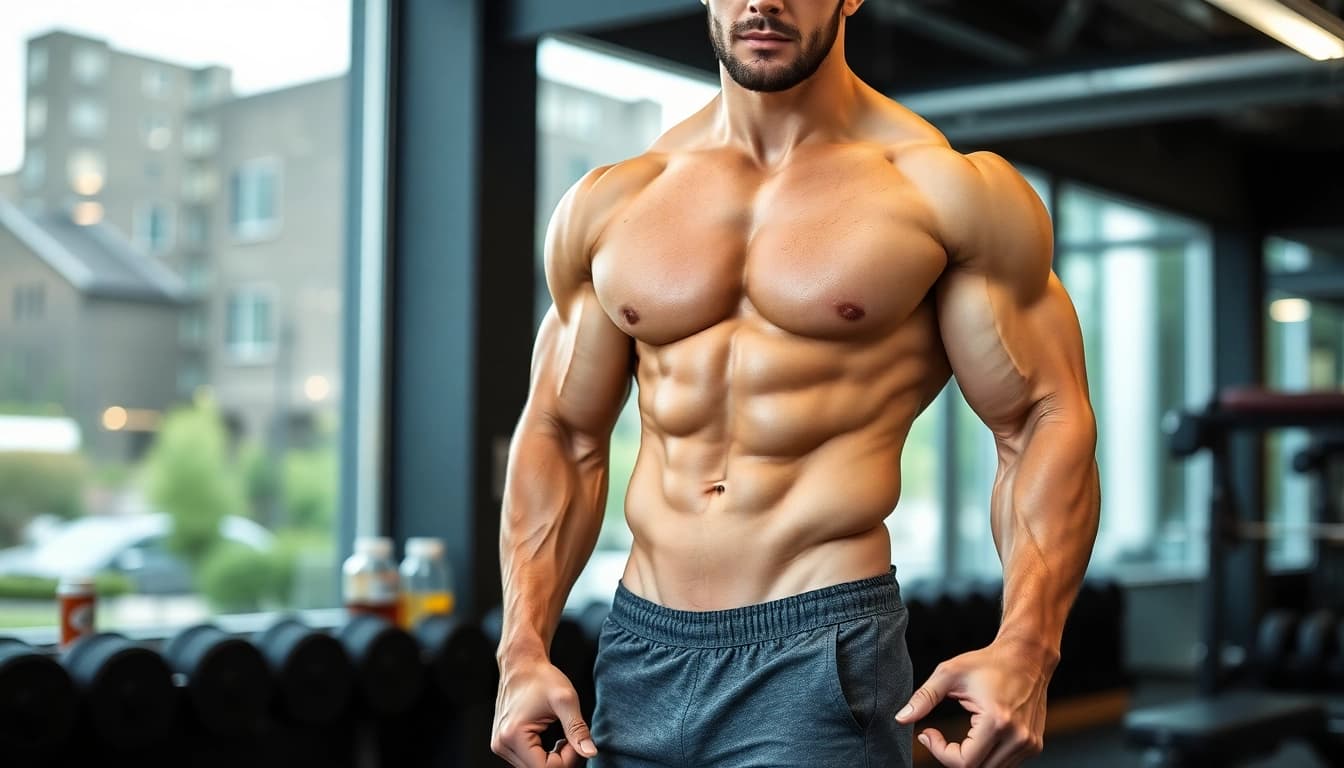Ein Bodybuilder mit Unique Pharma Steroids im Fitnessstudio