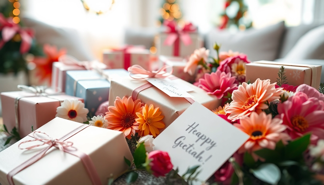 Das perfekte Geschenk präsentiert in einer eleganten Geschenkdisplay-Arrangierung.