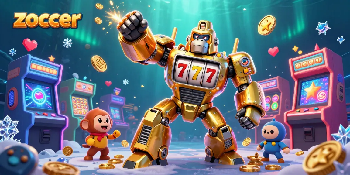Zoccer ignites excitement with a golden gorilla mech and casino elements in a vibrant scene.