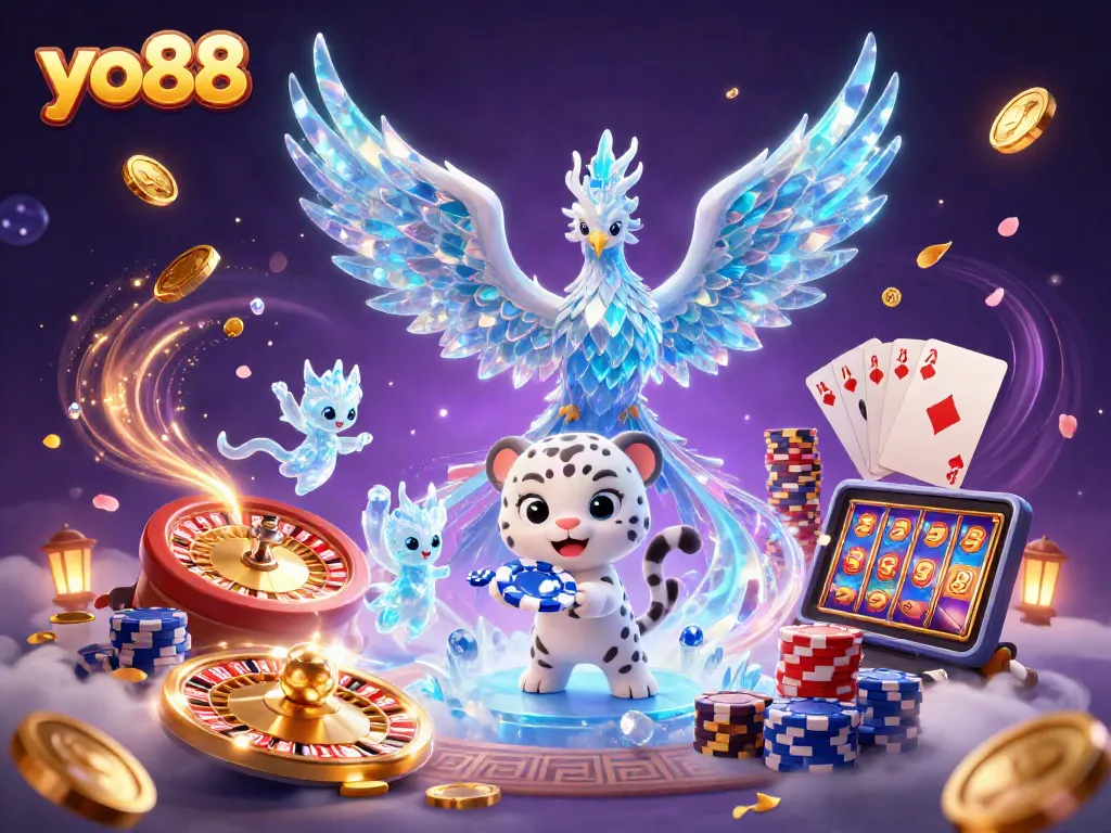 Spin and win with yo88's stunning 3D illustration showcasing dynamic casino elements.