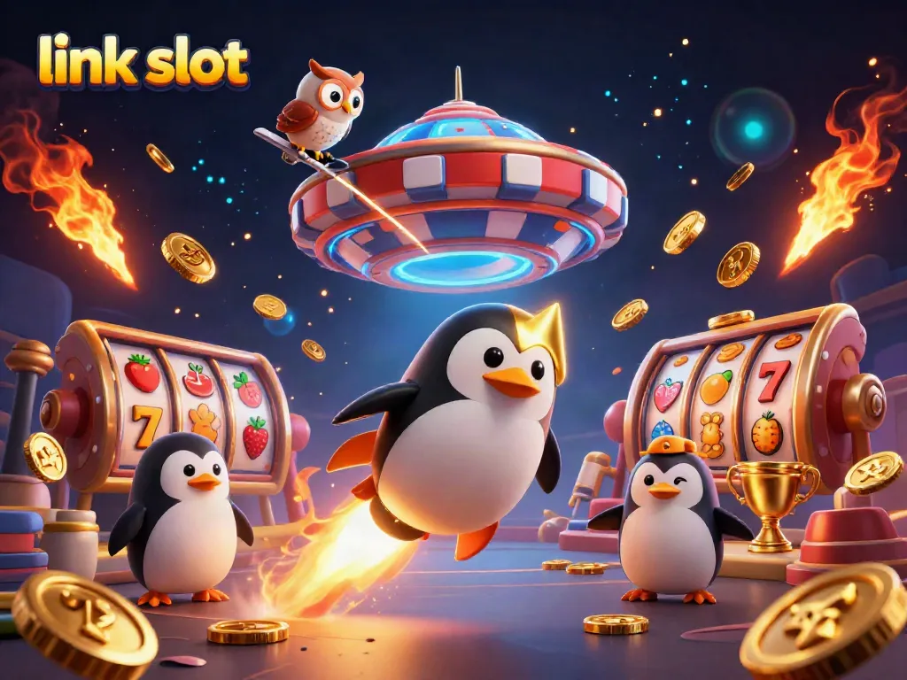 Experience thrill with link slot in this dynamic casino-themed 3D illustration.