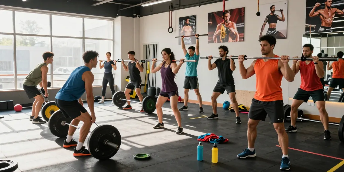 Intensive Trainingseinheit im Steroidshop Gym mit Athleten, die Gewichte heben und gemeinsam trainieren.