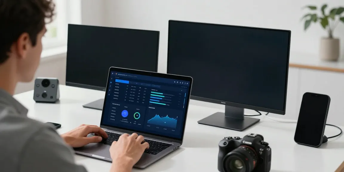Using 快连 software for optimized global internet connectivity in a modern tech workspace.