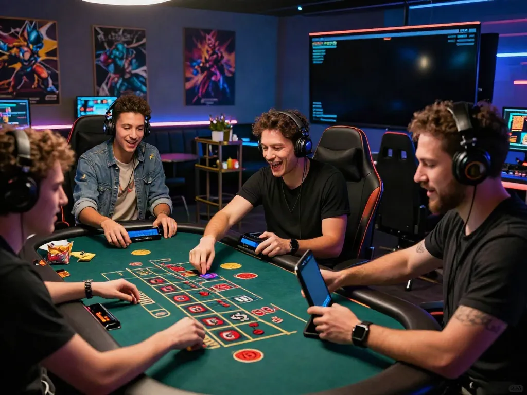 Engaging online gaming scene at https://iwinnk.jp.net/ with friends enjoying a live casino experience, highlighting excitement and camaraderie.