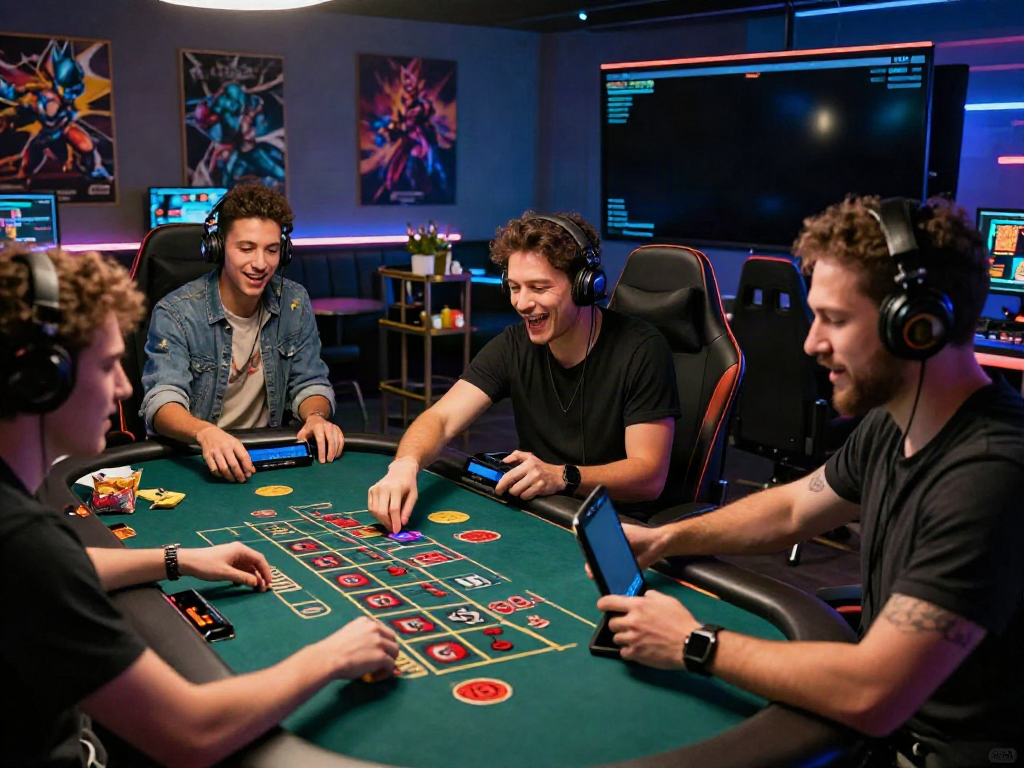 Engaging online gaming scene at https://iwinnk.jp.net/ with friends enjoying a live casino experience, highlighting excitement and camaraderie.