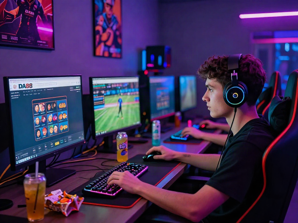 Exciting DA88 online gaming setup with vibrant lighting and high-tech gear.