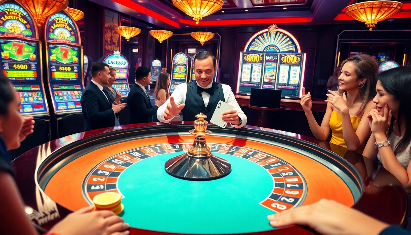 Experience the excitement at LUCK8.COM with players engaging at a vibrant casino roulette table.