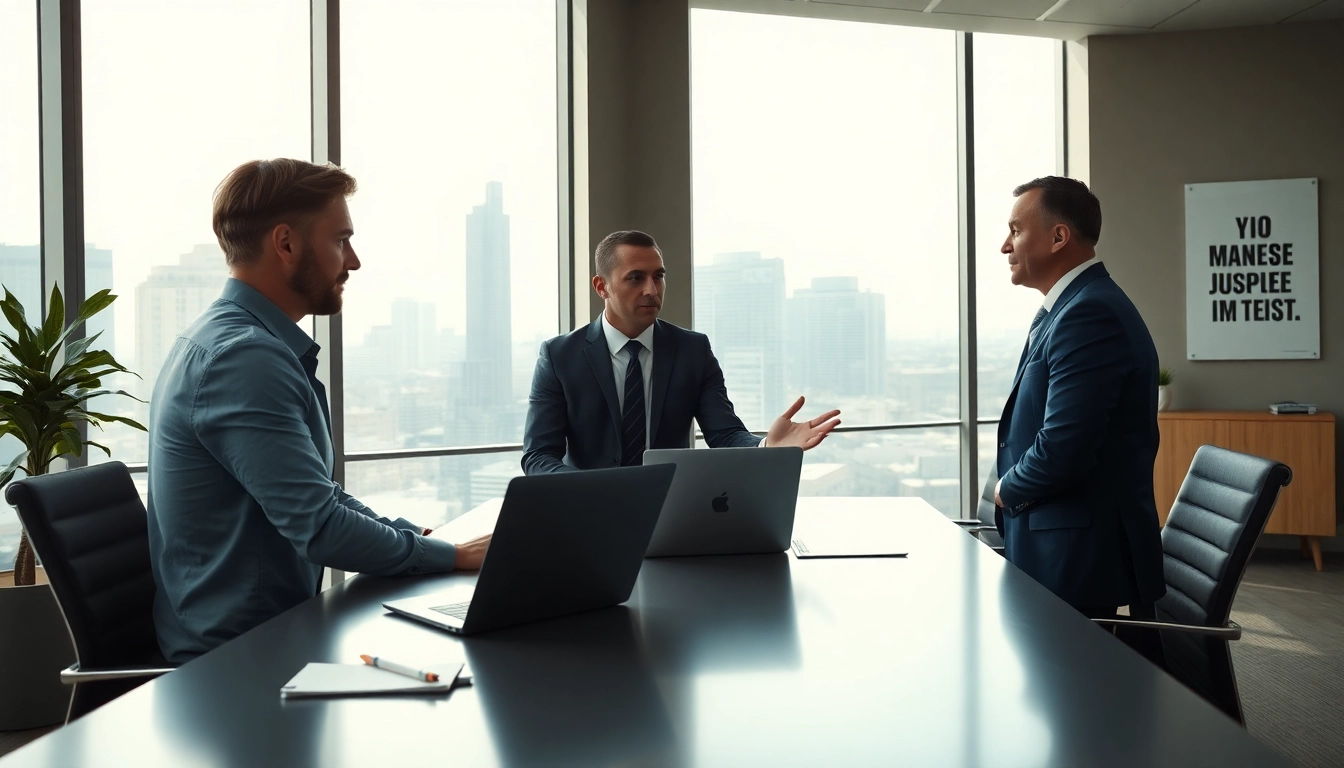 Headhunter Schweiz in einem modernen Büro, das diskret mit Kandidaten spricht.