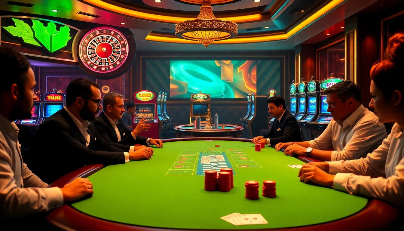 Players engage in an intense poker game, exemplifying strategies at https://www.bdtk1.org/ in a luxury casino setting.