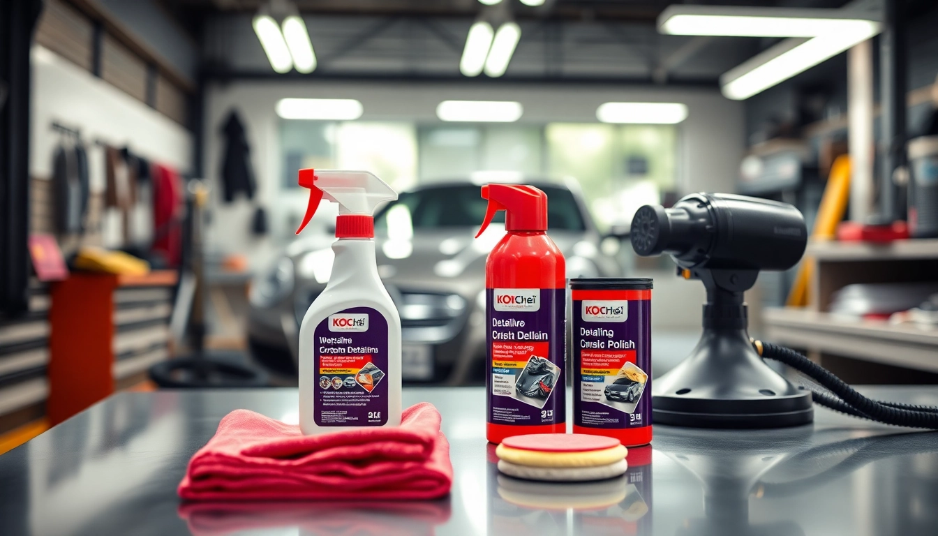 Koch Chemie Produkte auf einer professionellen Autopflege-Workstation angeordnet.