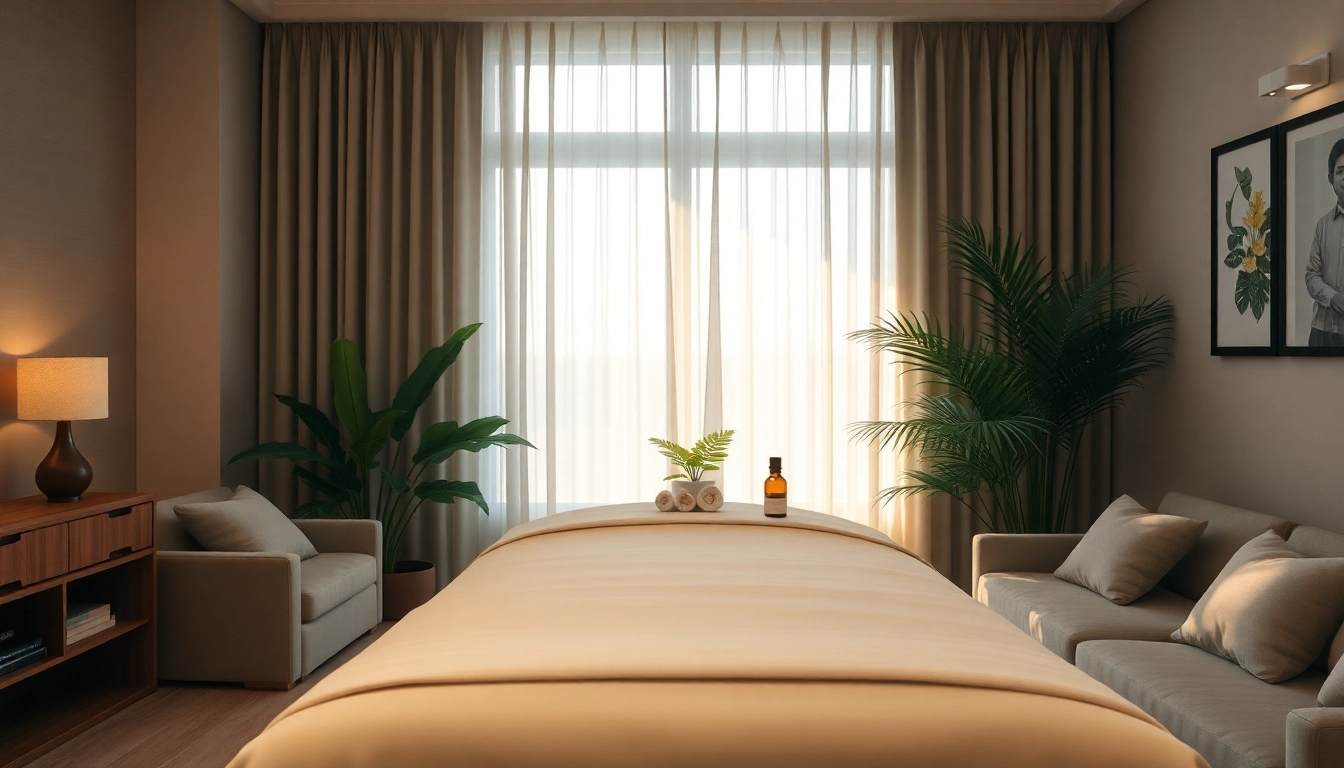 안마대와 차분한 장식이 있는 고요한 가정 환경에서 평택 출장마사지로 평화를 느껴보세요.